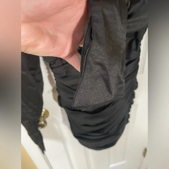 House of CB London Dress Small Giorgiana Ruched Long Sleeve Satin Black Party - Picture 6 of 8